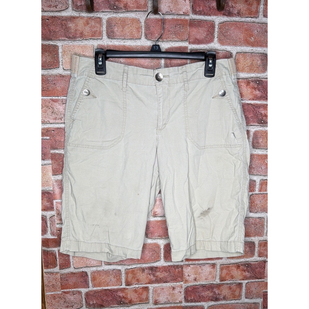 Kim Rogers Womens Khaki Utility Shorts Tan Size 10 Cotton Stretch Cargo Casual